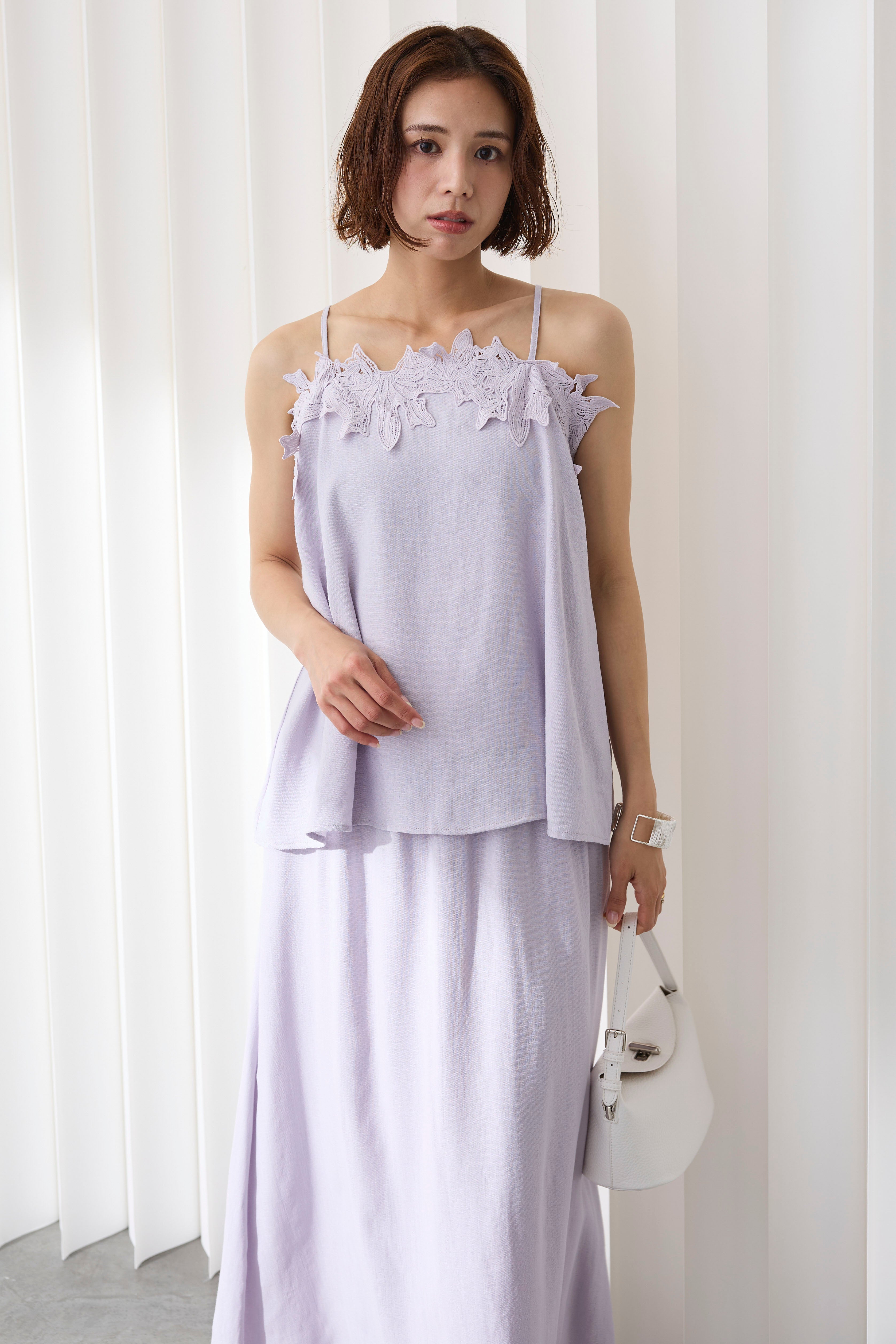 予約]刺繍フラワーキャミセットアップ – Frene