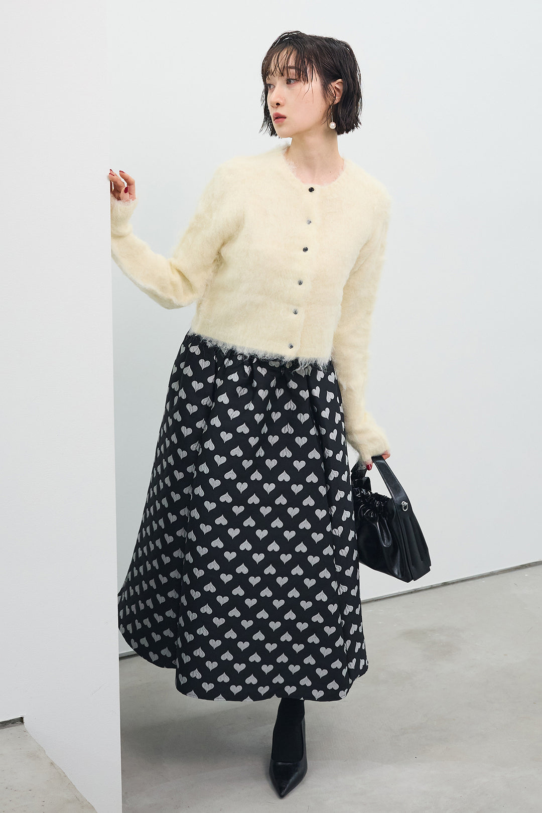 [予約]モヘアタッチクロップドニットカーデ