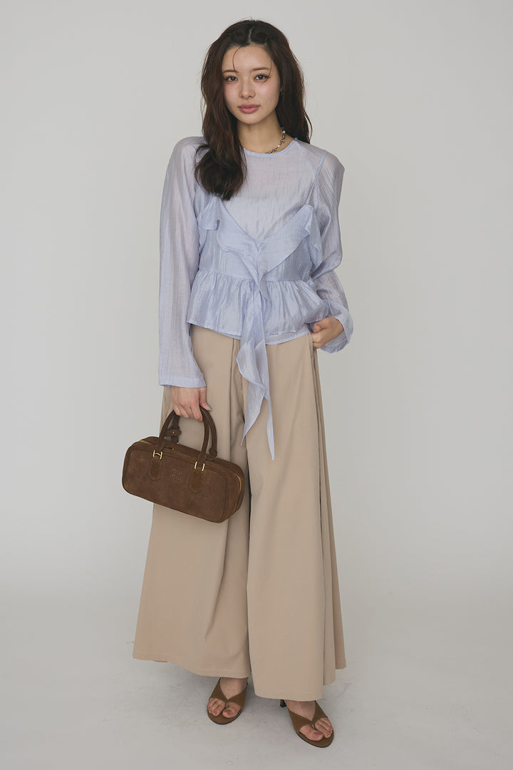 [予約/SET]ドレープフリルシアーレーヤードトップス+フロントサイドタックワイドパンツ(2set)