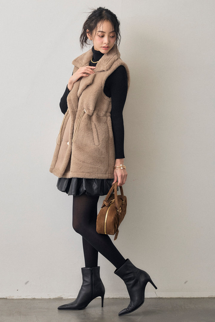 [予約/SET]ベーシックリブタートルニット+テディボアウエストドロストベスト(2set)