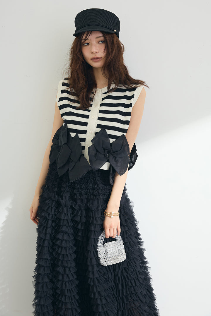 [予約]ヘムオーガンジーリボンスリーブレスニット