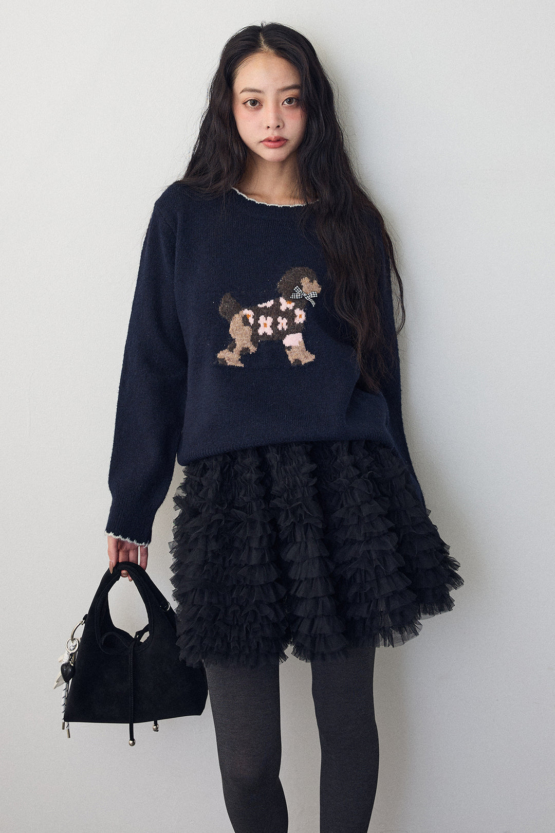 [予約/SET]ドッグジャガードニット+ホイップチュールミニ丈スカート(2set)