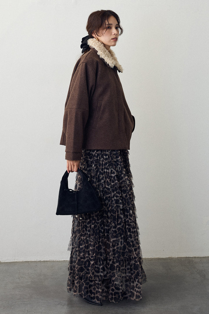 [予約/SET]プードル襟2wayコート+レオパードチュールティアードスカート(2set)