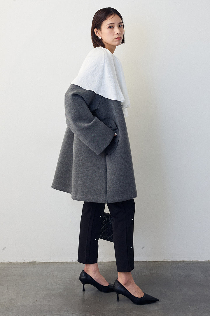 [予約/SET]BIGフリルカラーブラウス+フリルポケットボンディングノーカラーコート(2set)