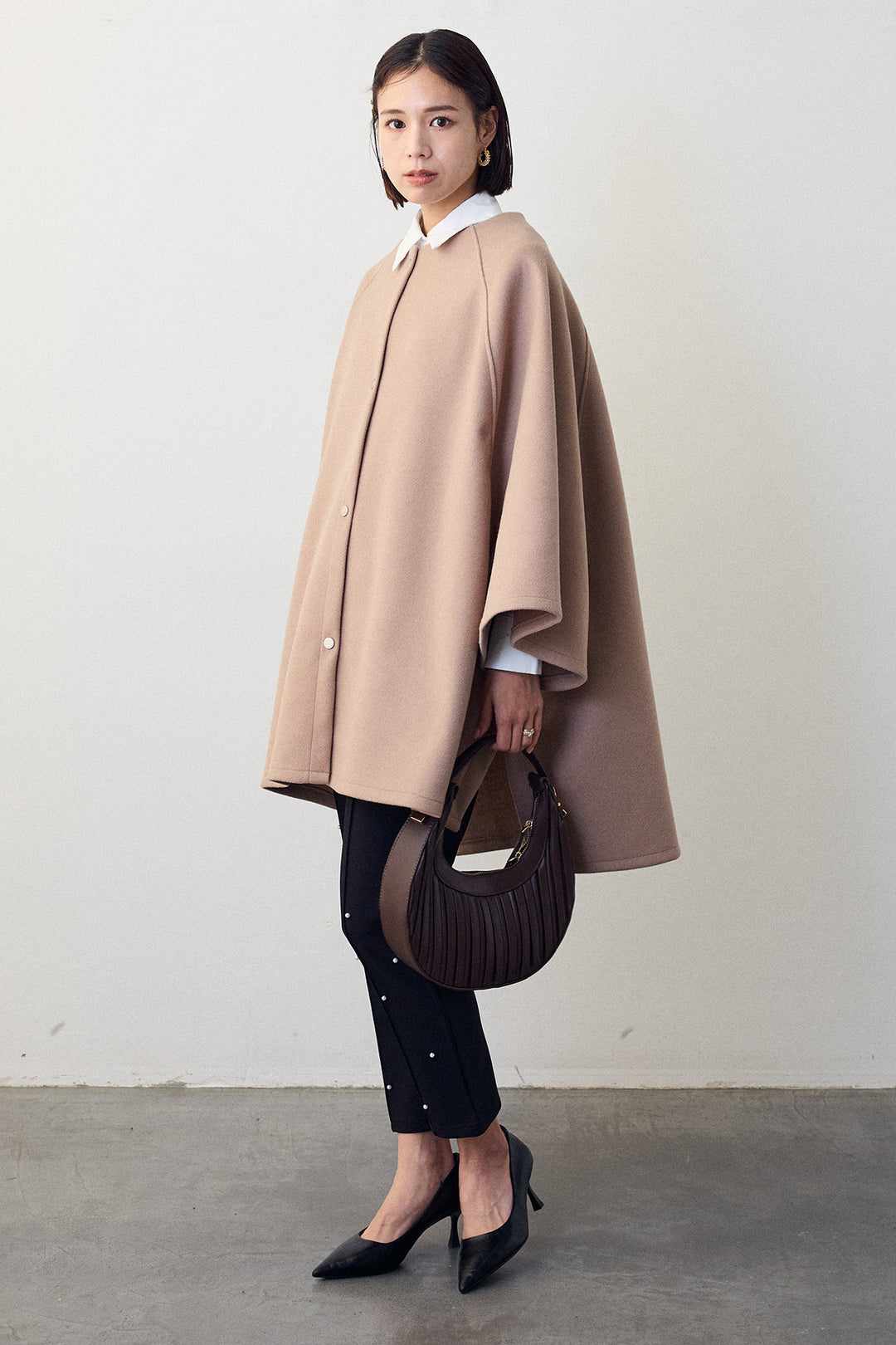 [予約/SET]ウールライクドルマンポンチョコート+センターシームランダムパールパンツ(2set)