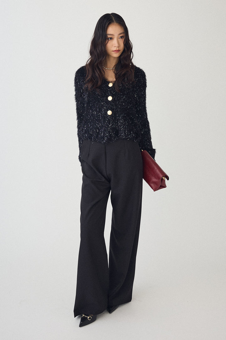 [予約/SET]ゴールドボタンラメシャギーニット+バックリボンストレートパンツ(2set)