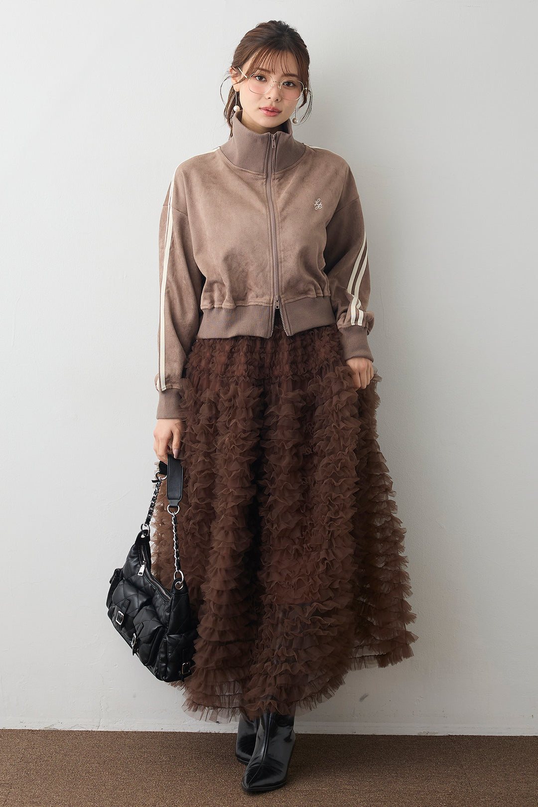 [予約/SET]スエードポンチトラックジャケット+ホイップチュールティアードスカート(2set)