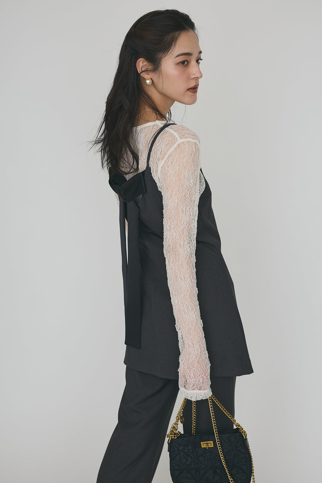 [予約/SET]バックリボン美シルエットキャミチュニック+美脚セミフレアパンツ(2set)