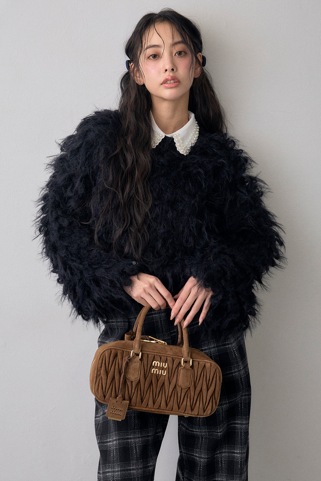 [予約/SET]ループシャプルオーバーニット+クラシカルチェックフラワーモチーフ付きパンツ(2set)