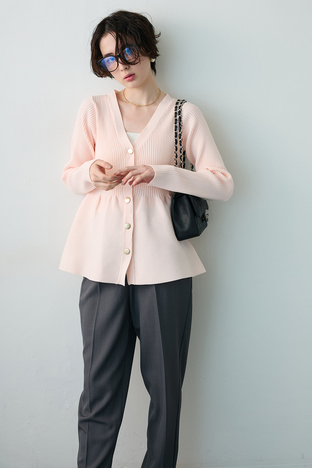 [予約/SET]スポンジペプラムリブニットカーデ+ベルトセットタックテーパードパンツ(2set)