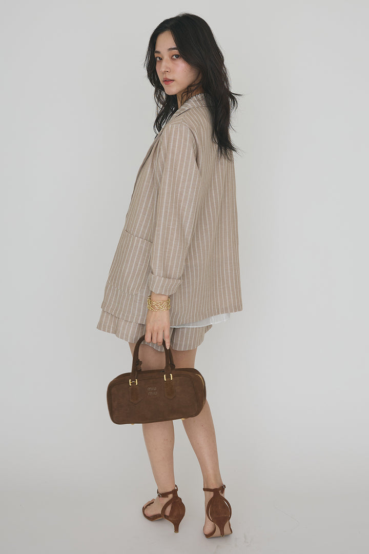 [予約/SET]ドライタッチオーガンジー切替タンクトップ+ストライプライトジャケットセットアップ(2set)