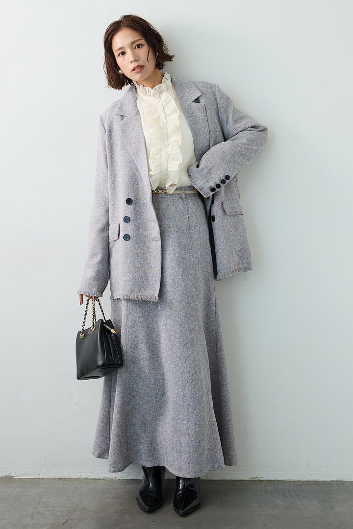 [予約/SET]スラブネップツイードフリンジテーラージャケット+スラブネップツイードフレアスカート(2set)