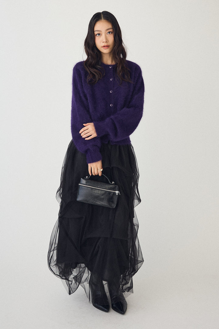[予約/SET]ウールソフトカーディガン+マルチパターンタックチュールスカート(2set)