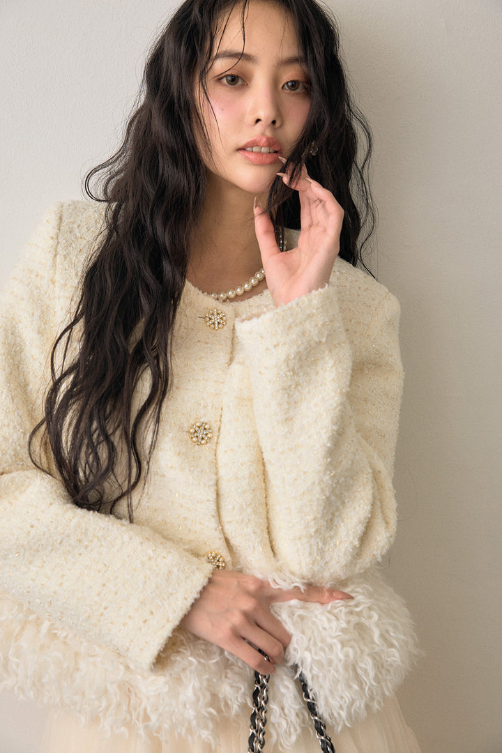 [予約]中綿ツイードロングファードッキングジャケット