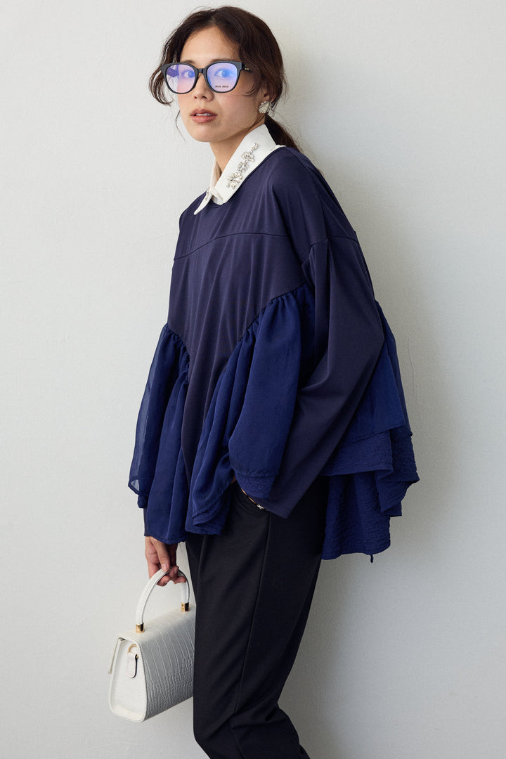 [予約]フリルテール異素材切替チュニック