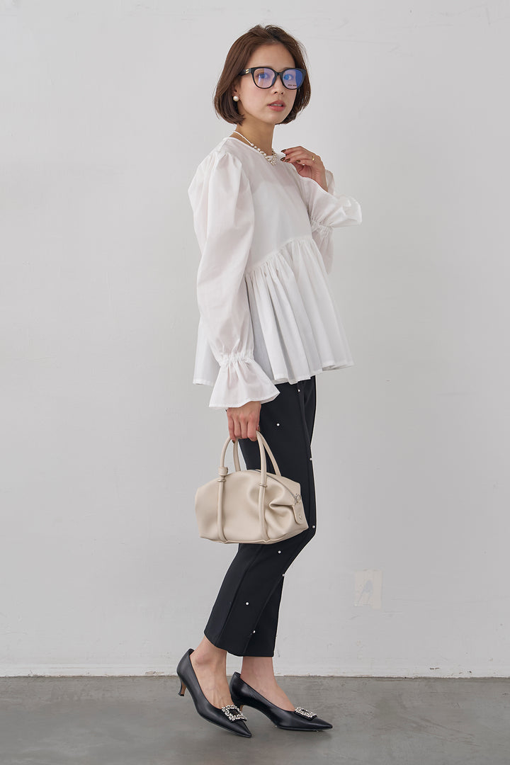 [予約]パフショルダーペプラムギャザーブラウス