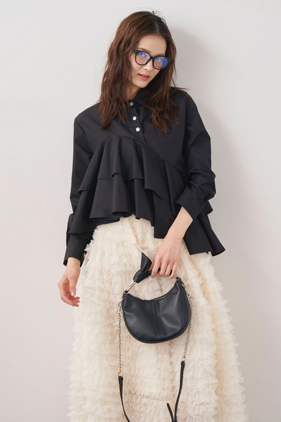 [予約]アシメフリルティアードシャツ