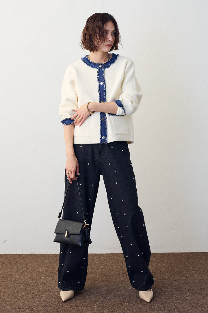 [予約]パールスタッズストレートハイウエストデニム