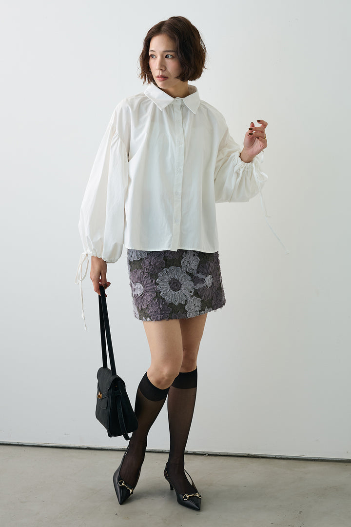 [予約/SET]ワイドスリーブドロストクロップドシャツ+ブルームフラワーミニスカート(2set)