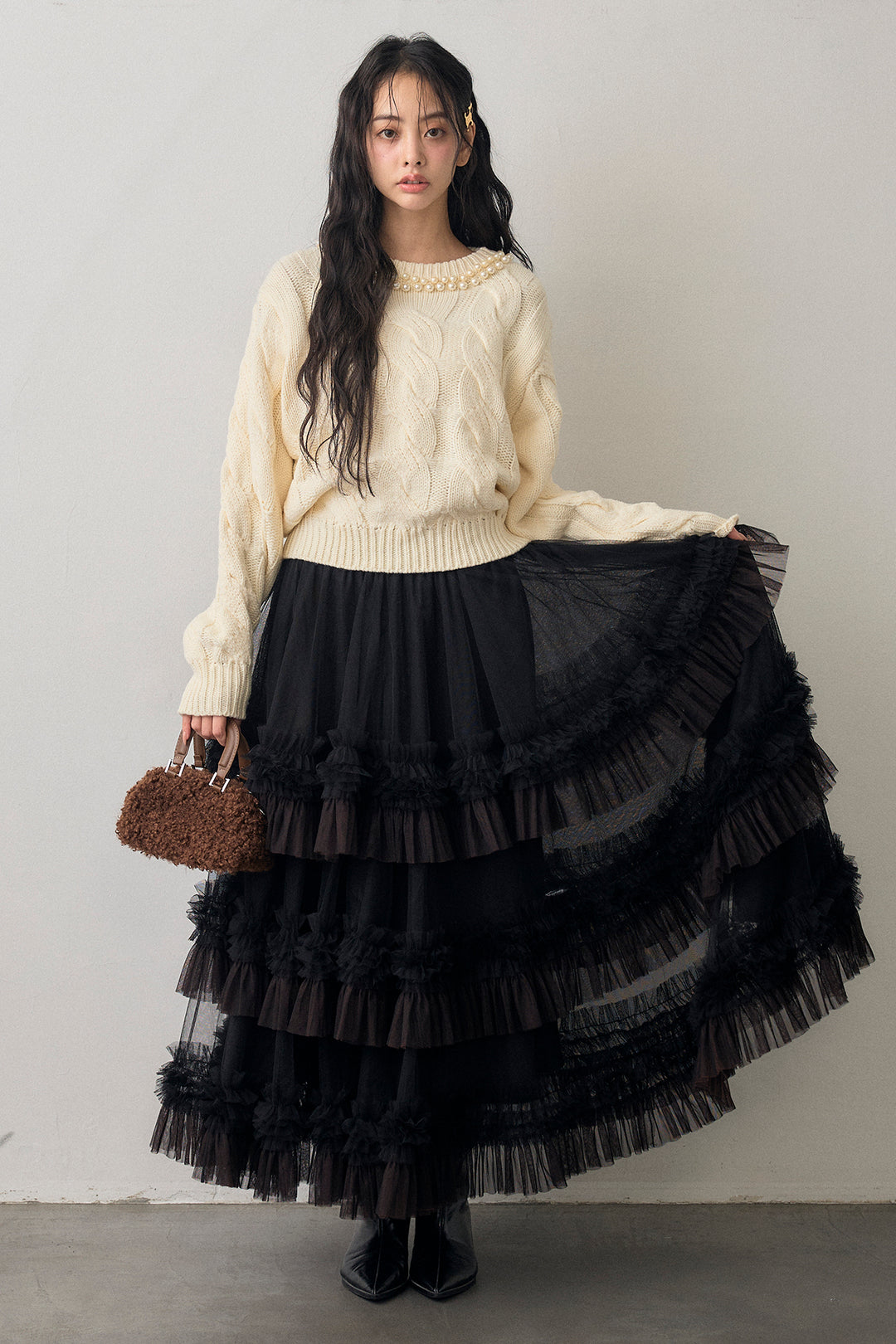 [予約]配色フリルティアードロマンティックスカート