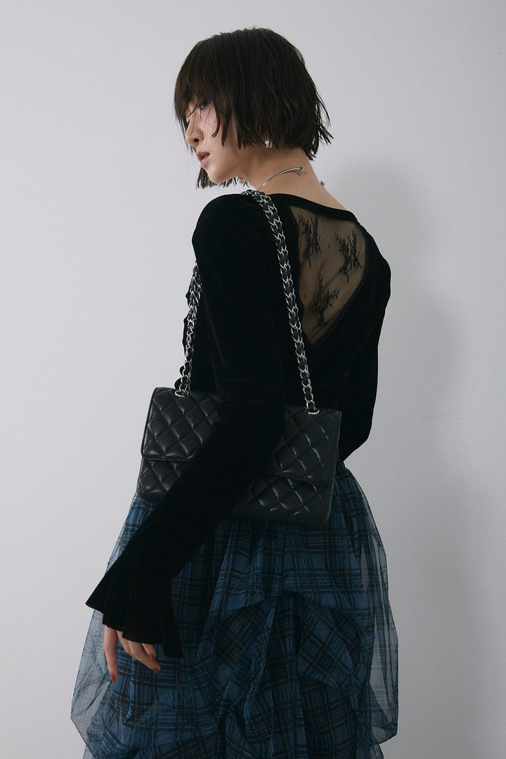 [予約/SET]バックレースベロアトップス+マルチパターンタックチュールスカート(2set)