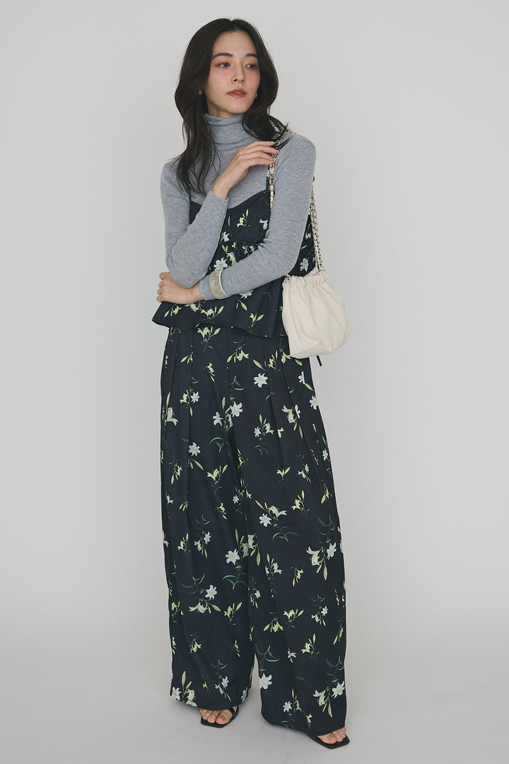 [予約/SET]シアータートルトップス+シックフラワービスチェキャミソール+シックフラワータックワイドパンツ(3set)