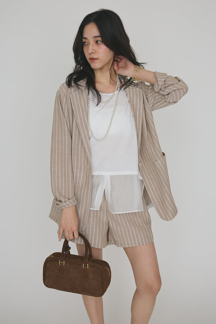 [予約/SET]ドライタッチオーガンジー切替タンクトップ+ストライプライトジャケットセットアップ(2set)