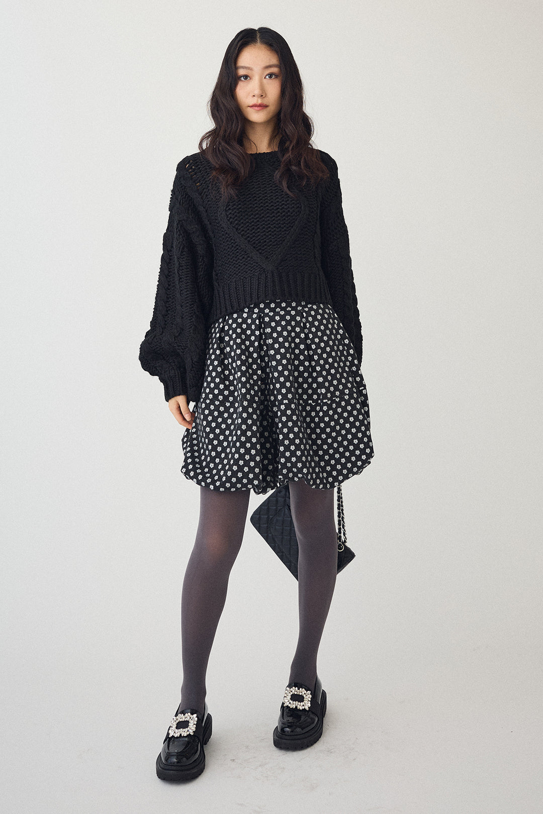 [予約/SET]ローピングケーブルショートニット+ミニフラワーバルーンショートパンツ(2set)
