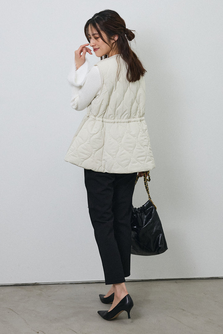 [予約/SET]フェザー切替スリーブフレアニット+キルティングフレアシルエットベスト+センターシームランダムパールパンツ(3set)