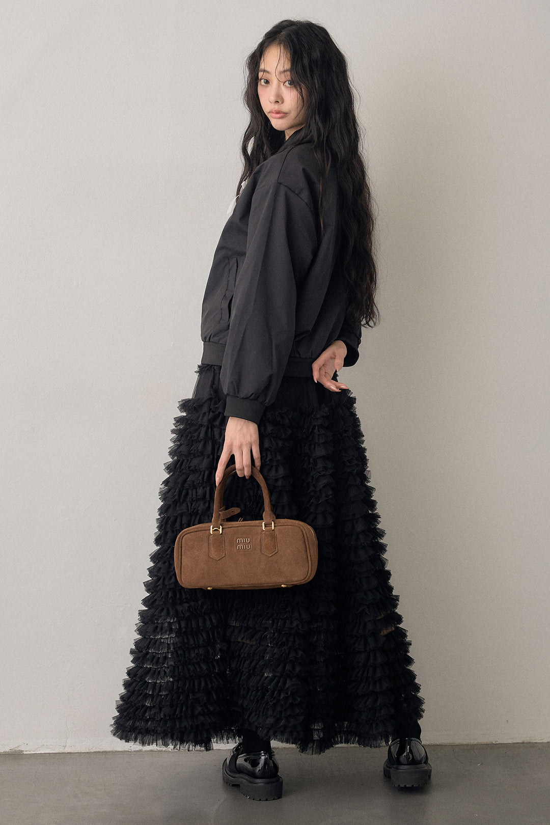 [予約/SET]ballerinaリボンブルゾン+ホイップチュールティアードスカート(2set)