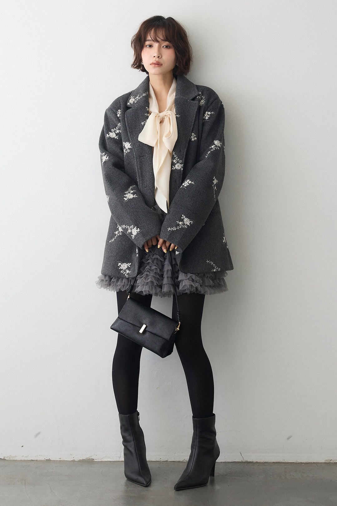 [予約/SET]フラワーエンブロイダリーモッサジャケット+ホイップチュールミニ丈スカート(2set)