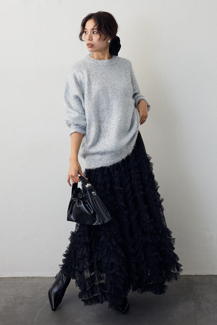 [予約/SET]グリッターラメニット+スフレアシメチュールスカート(2set)