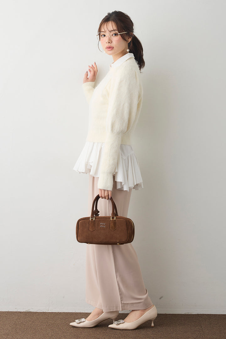 [予約/SET]モヘアパフスリーブプルオーバー+パネルフレアヘムシャツ+とろみドロストワイドパンツ(3set)
