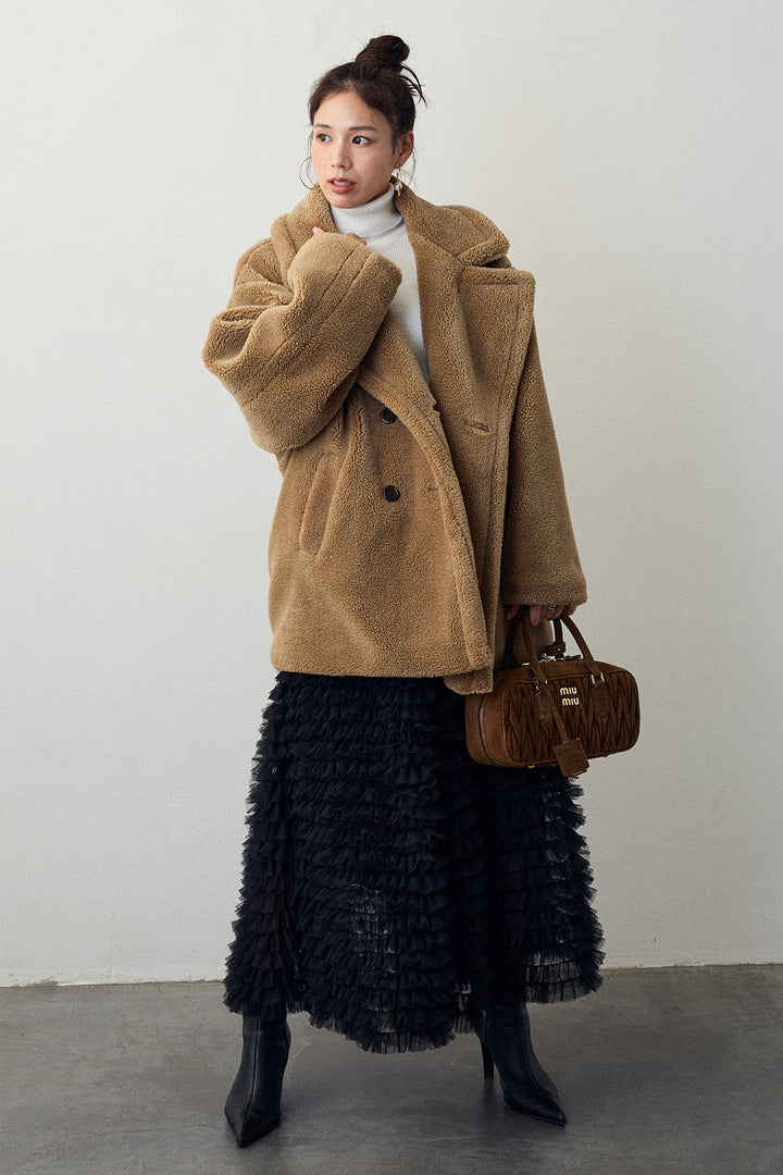 [予約/SET]テディボアミディ丈コート+ホイップチュールティアードスカート(2set)