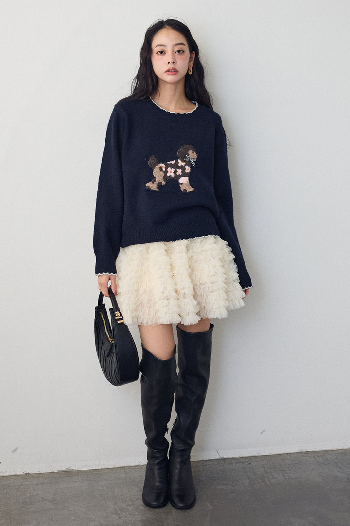 [予約/SET]ドッグジャガードニット+ホイップチュールミニ丈スカート(2set)