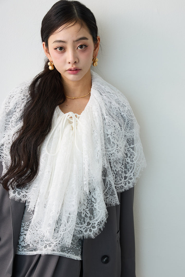 [予約]繊細レースレースアップフリルブラウス