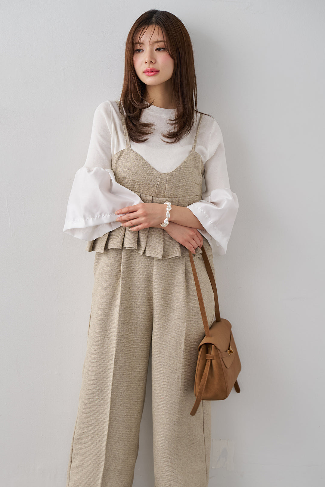 [予約/SET]タックフレア異素材ドッキングニットPO+プリーツビスチェオールインワン(2set)