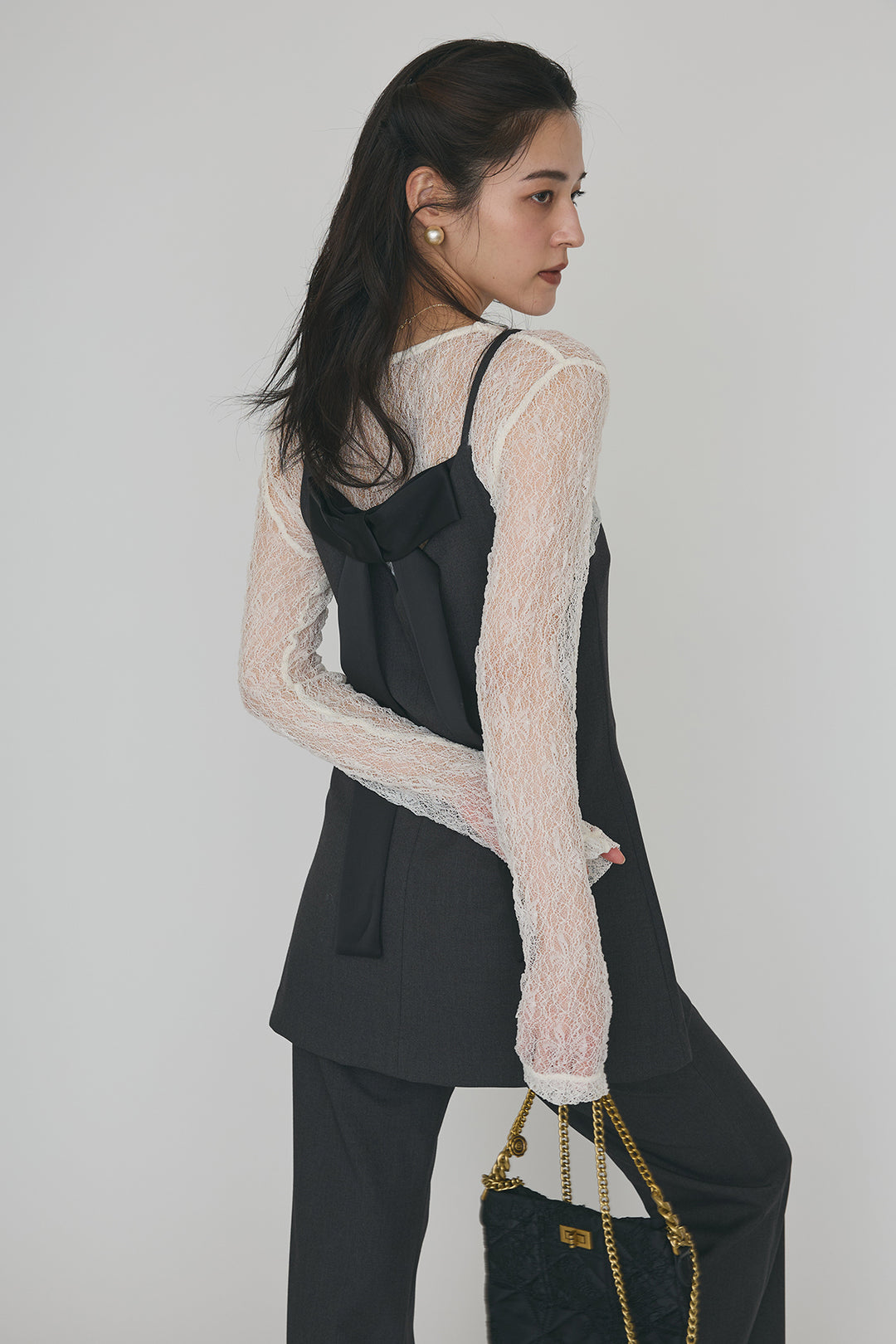 [予約/SET]バックリボン美シルエットキャミチュニック+美脚セミフレアパンツ(2set)