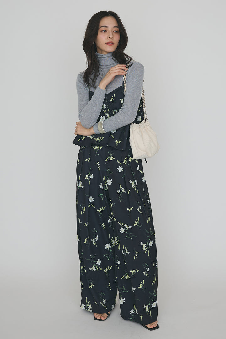 [予約/SET]シックフラワービスチェキャミソール+シックフラワータックワイドパンツ(2set)