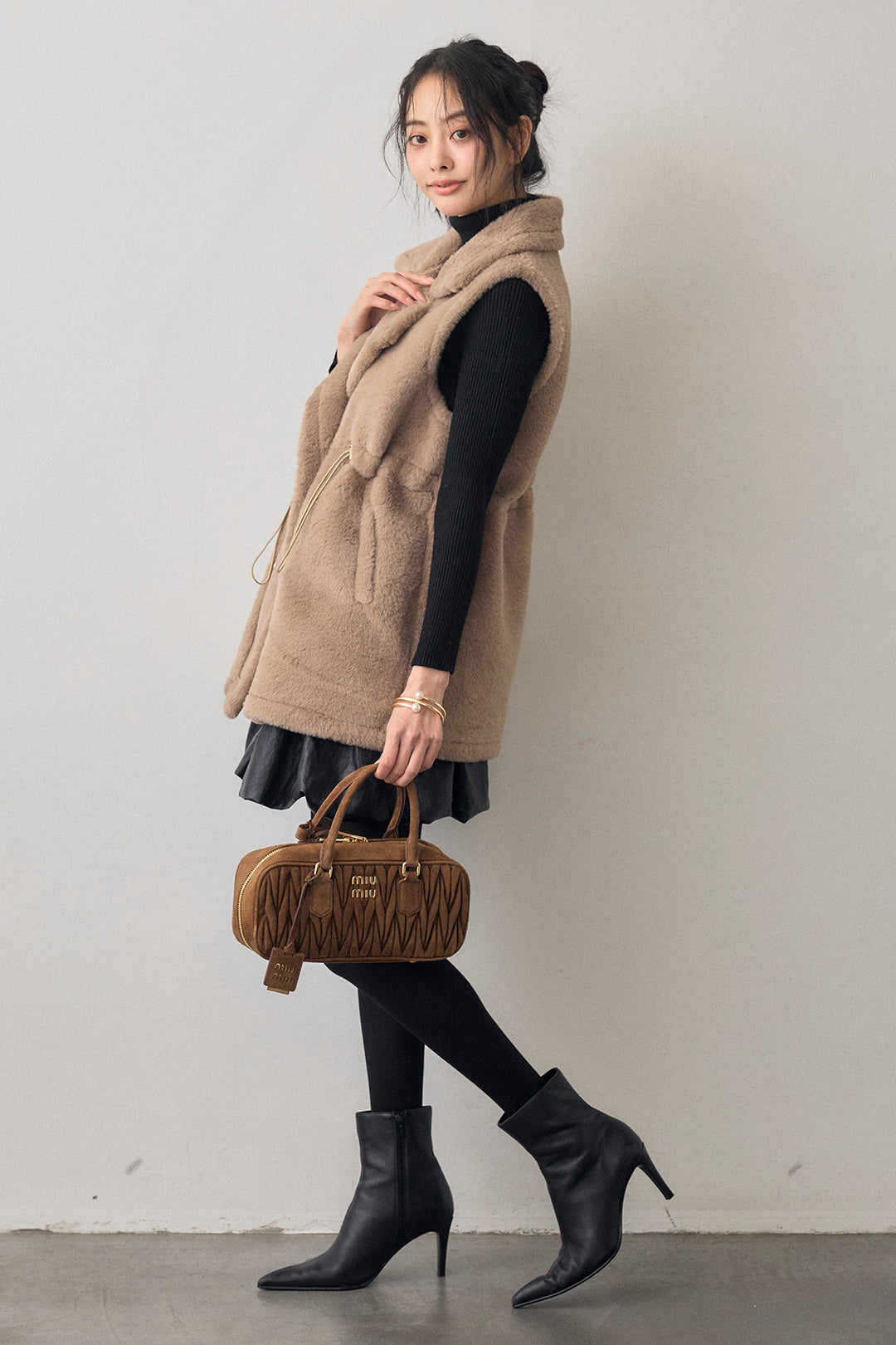 [予約/SET]ベーシックリブタートルニット+テディボアウエストドロストベスト(2set)