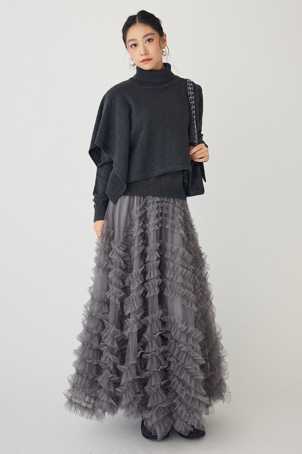 予約/SET]アシメケープ2wayニット+スフレアシメチュールスカート(2set