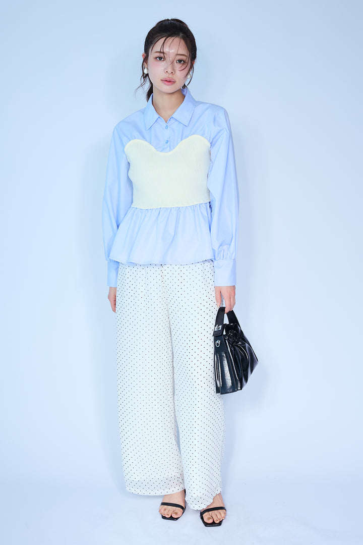 [予約/SET]ビスチェニットドッキングペプラムブラウス+シアードットリラックスパンツ(2set)