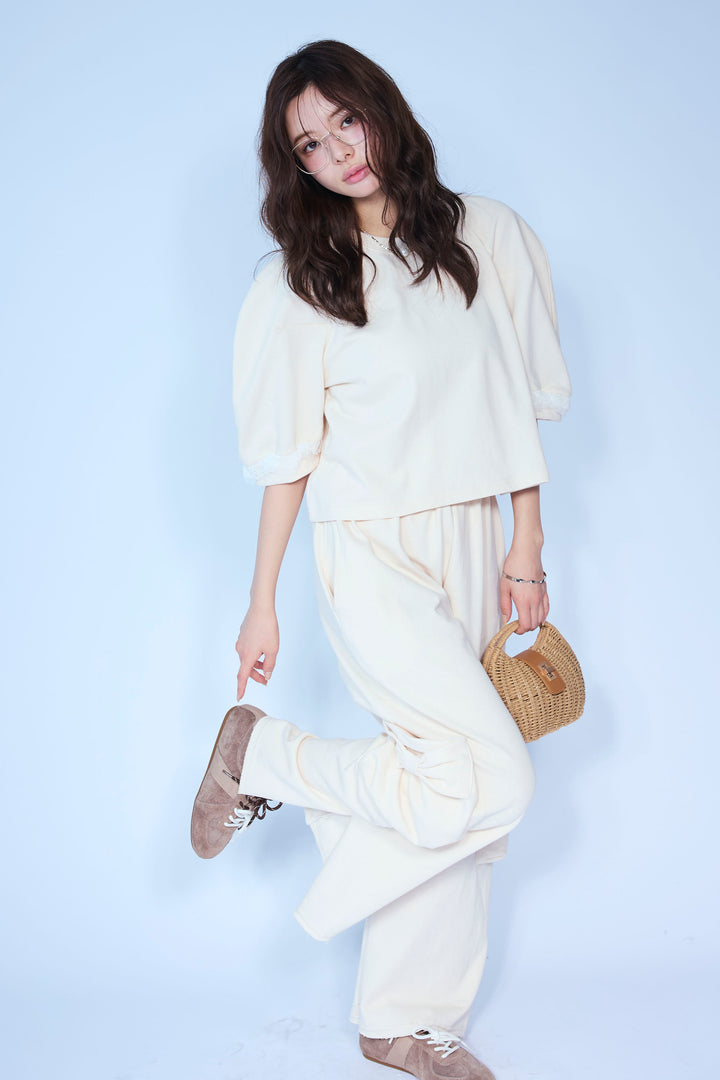 [予約/SET]ライトスウェットレースコンビパフPO+ライトスウェットサイドリボンパンツ(2set)