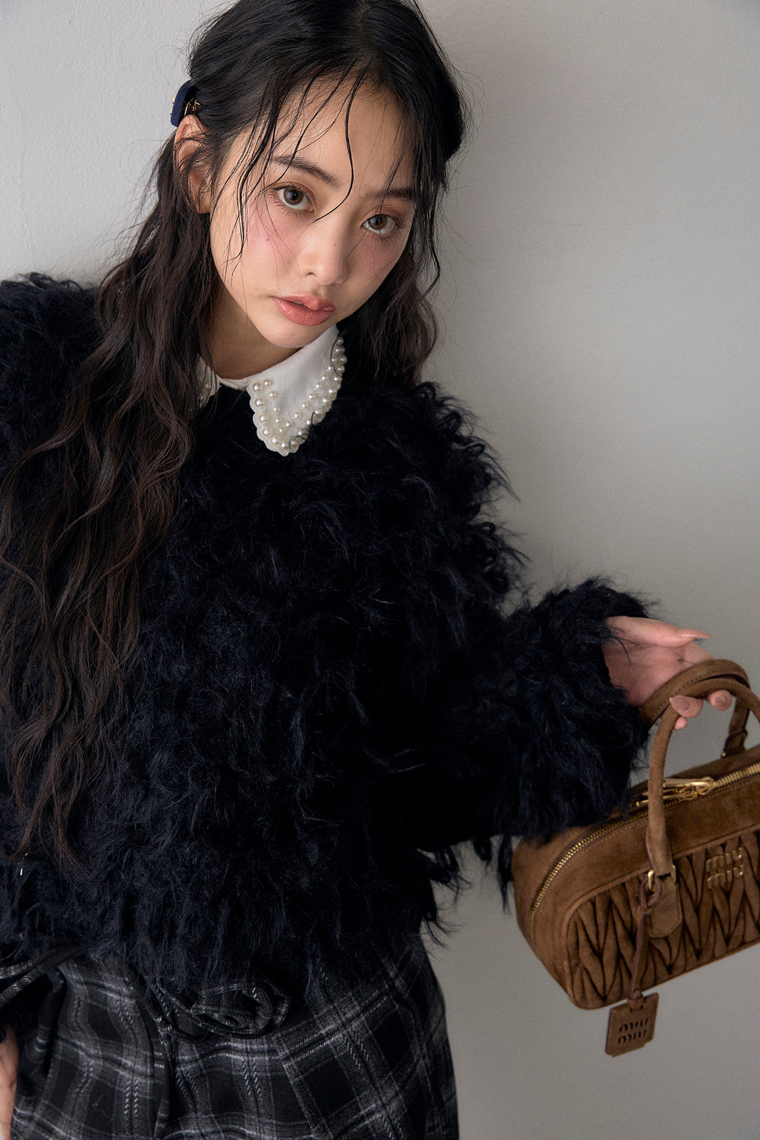 [予約/SET]ループシャプルオーバーニット+クラシカルチェックフラワーモチーフ付きパンツ(2set)