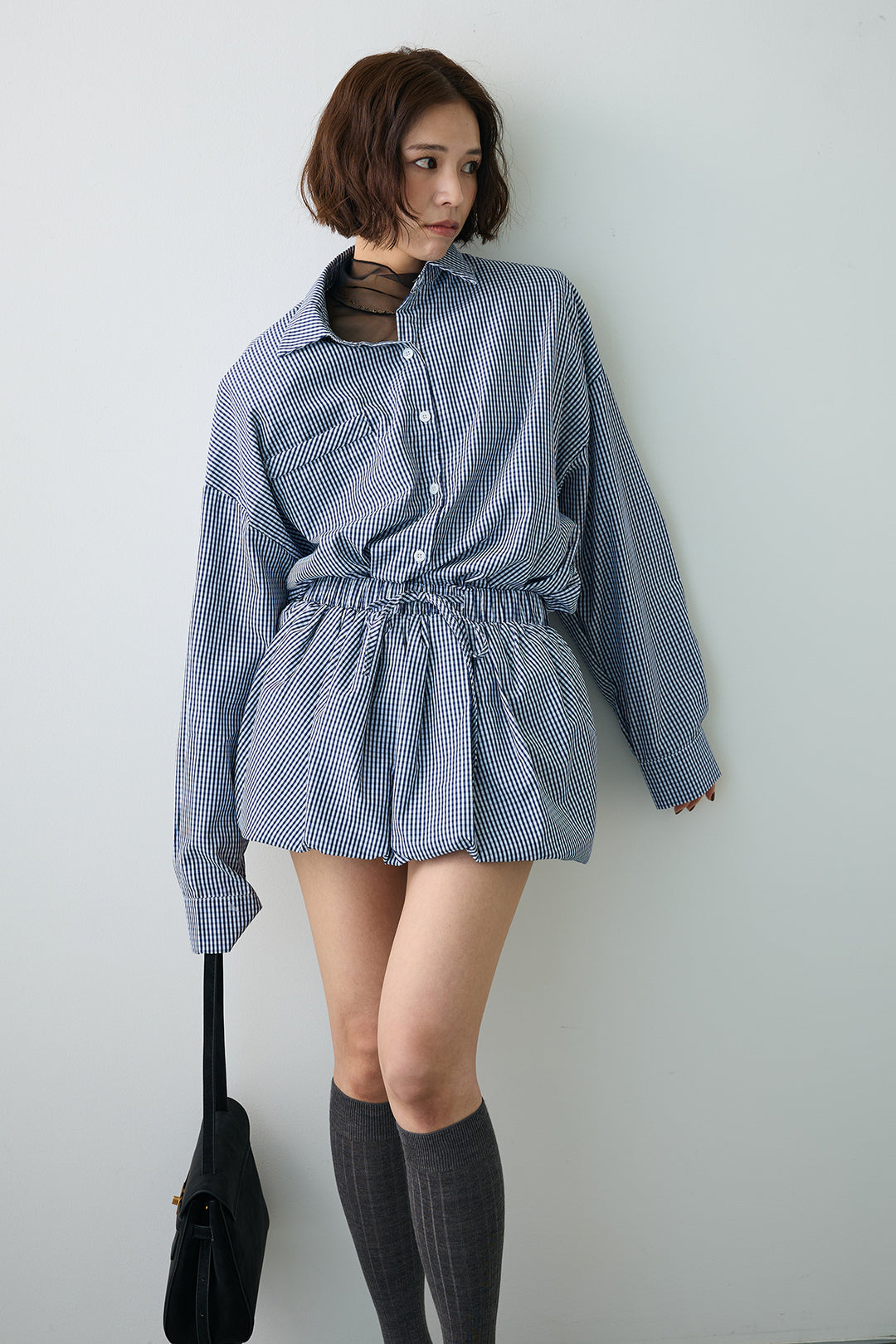 [予約]ギンガムチェックバルーンミニボトムセットアップ