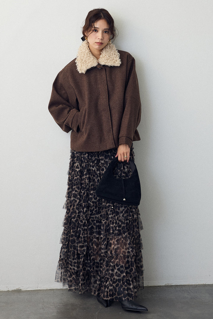 [予約/SET]プードル襟2wayコート+レオパードチュールティアードスカート(2set)