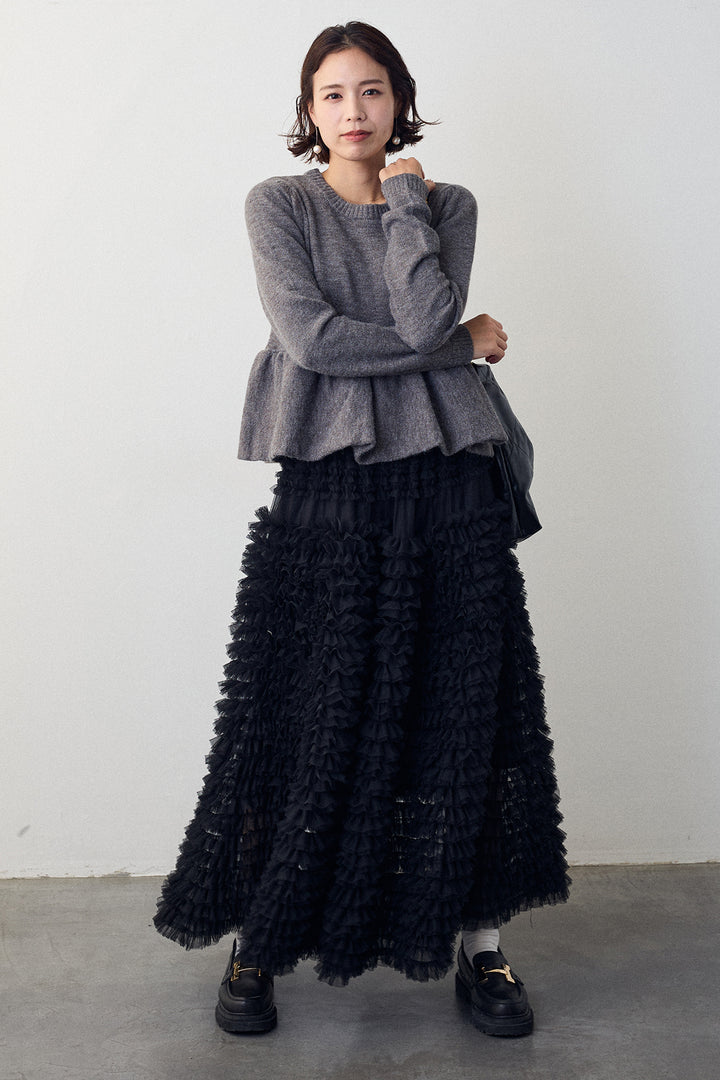 [予約/SET]アルパカタッチバルーンヘムニットプルオーバー+ホイップチュールティアードスカート(2set)