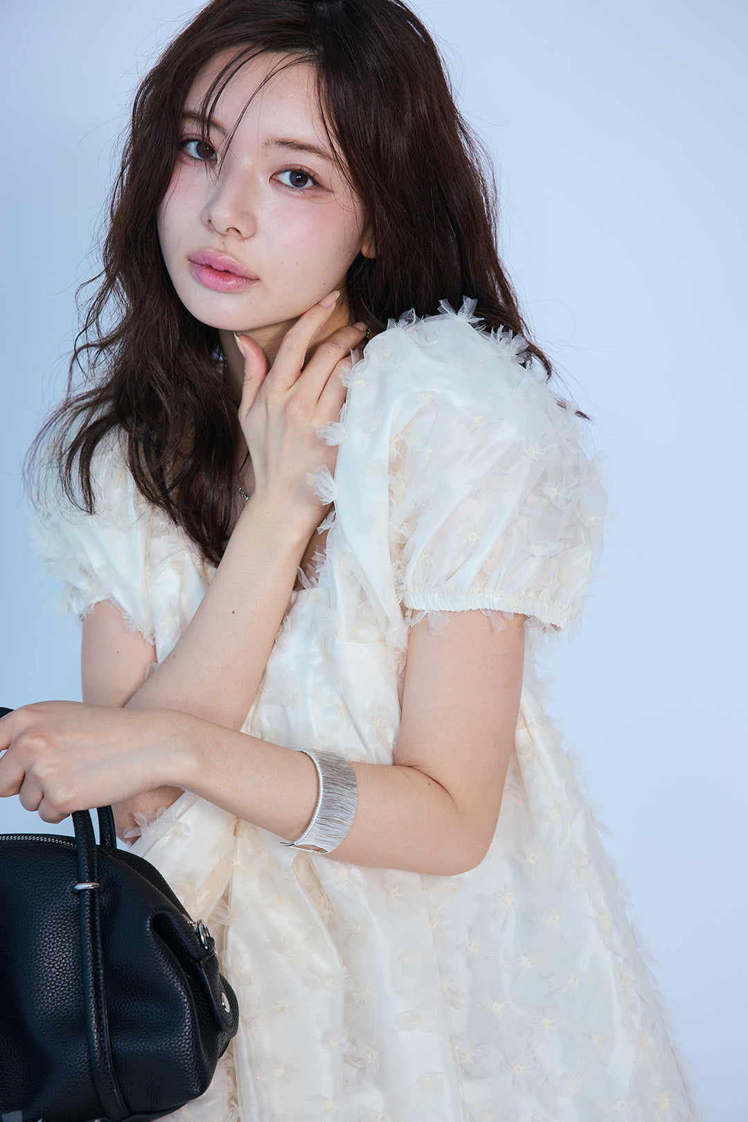 [予約/SET]フラワージャカードパフスリーブチュニック+フルーツパターンストレートパンツ(2set)