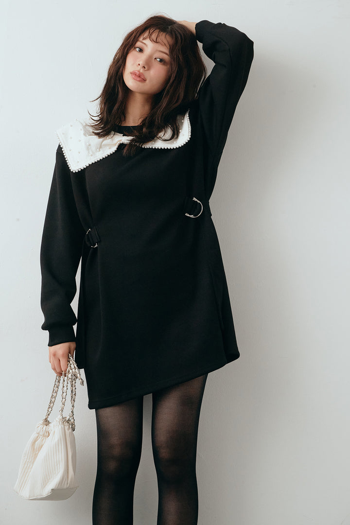 [予約]リボンパールモチーフウエストベルトミニワンピ