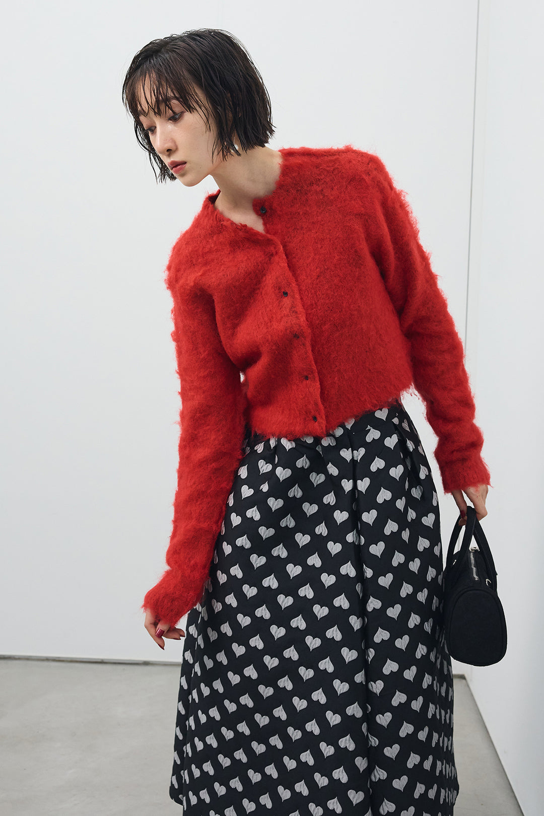 [予約]モヘアタッチクロップドニットカーデ